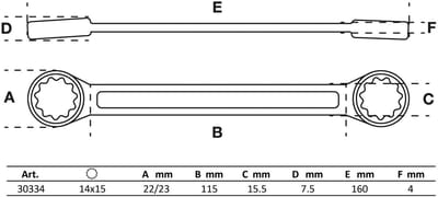 BGS Ringsleutel - extra plat - 14 x 15 mm