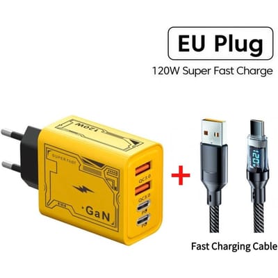 120W 4-poorts telefoonladeradapter 2 USB + 2 Type C PD Snel opladen mobiele telefoon USB-laderadapter voor iPhone Huawei Samsung EU Plug