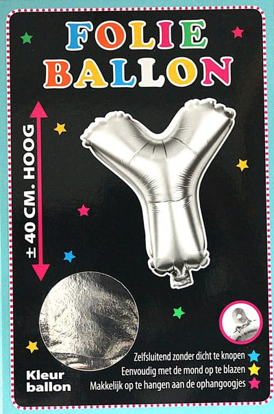Folieballon - Y - Letter Zilver - 40cm - Folie - Ballon - Zelfsluitend - Eenvoudig Met Mond Opblazen - Ophangoogjes - Touche Cards