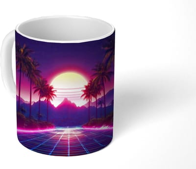 Mok - Koffiemok - Horizon - Palmbomen - Bergen - Geel - Mokken - 350 ML - Beker - Koffiemokken - Theemok