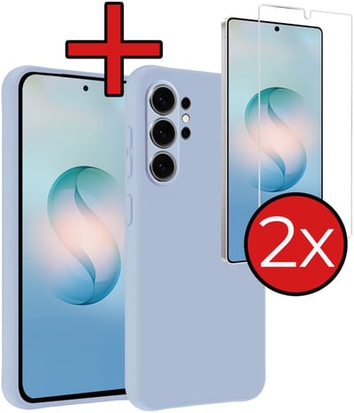 Hoesje - Met 2x Screenprotector - Geschikt voor Samsung Galaxy S26 Ultra - Sterk & Shockproof - Telefoon Hoes - Back Cover - Siliconen Case - Telefoonhoes - Lichtblauw