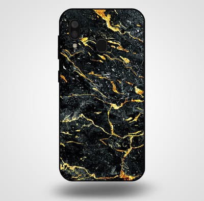 Smartphonica Telefoonhoesje voor Samsung Galaxy A30 met marmer opdruk - TPU backcover case marble design - Goud Zwart geschikt voor Samsung Galaxy A30
