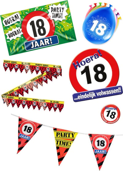 18 jaar verjaardag versiering pakket – vlag - gevelvlag – ballon – paperdreams