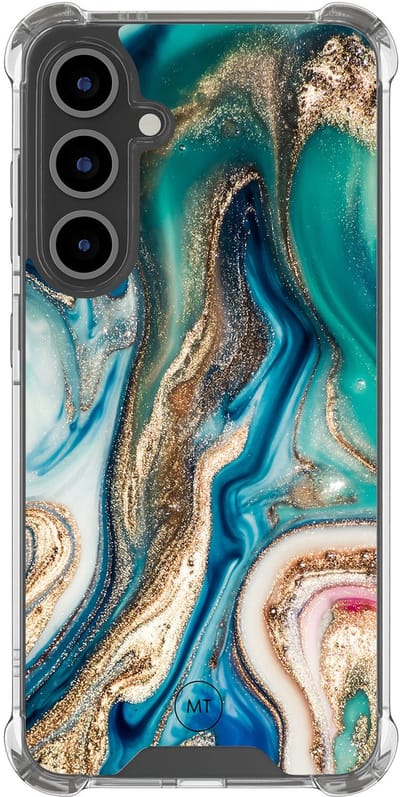 Hoesje (shockproof) geschikt voor Samsung Galaxy S24 FE - Magic marble - Extra sterke case - TPU/polycarbonaat - Marmer - Multi, Groen, Transparant