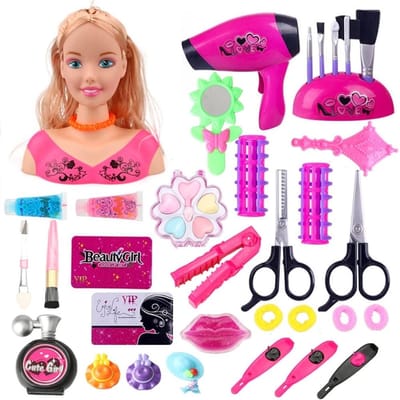 Kappers Styling Hoofd - Kinder Make-up Set - Kapsels Leren - 35 Delige Accessoires - 20 x 18 cm - Multicolor