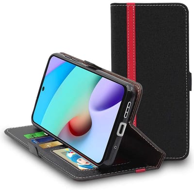 ebestStar - Hoes geschikt voor Xiaomi Redmi 10 (2022, 2021), Wallet Etui, Book case hoesje, Zwart, Rood