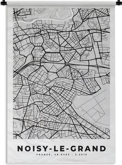 Wandkleed - Wanddoek - Noisy-le-Grand - Plattegrond - Frankrijk - Kaart - Stadskaart - 120x180 cm - Wandtapijt