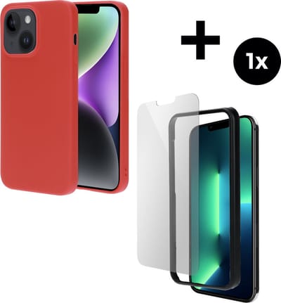 Mobiparts Silicone Cover hoesje geschikt voor Apple iPhone 14 Plus met 1 Screenprotector van Gehard Glas - Rood