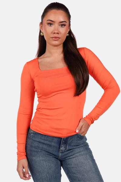 Getdrezzed Top - Maat: XS - Dubbel gevoerde top met vierkante hals oranje