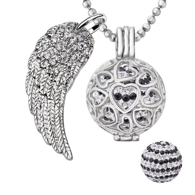Engelenroeper 18mm Bolhouder met Ketting 90cm en Bolletje - Dames - Zilverkleurig Hartjes - EBS18180