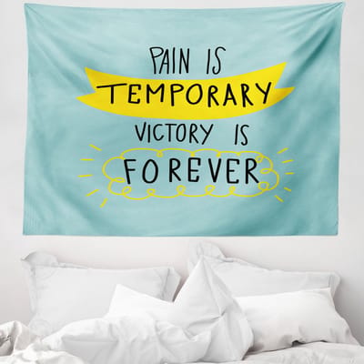 ABAKUHAUS Motiverend Wandtapijt, Tekst "Overwinning is Altijd", 150 x 110 cm, Zeegroen Geel