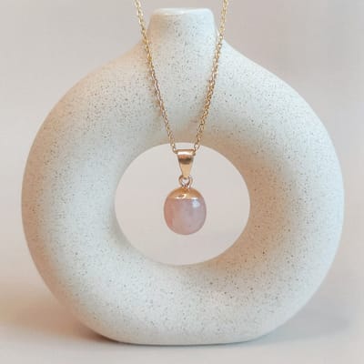 Ava & Imber | Rond Ketting Paarse Jade | Ketting met Roze Hanger | Edelsteen Ketting met Ronde Hanger