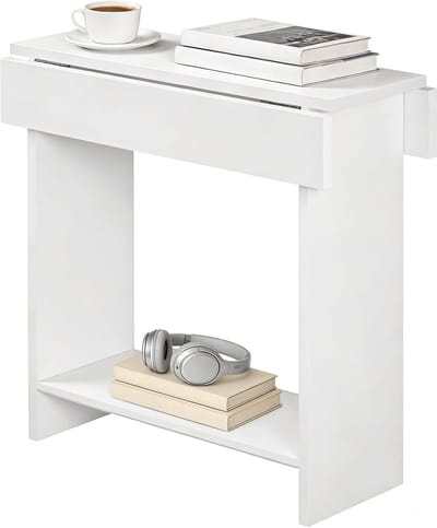Opklapbare bijzettafel - Kleine salontafel - Ruimtebesparend wonen - Met extra plank - 55 x 60 cm - Wit