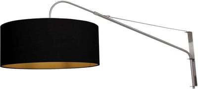 Wandlamp staalkleurig met zwart linnen kap Ø50 cm, hoogte 20 cm - Elegant Classy - Steinhauer
