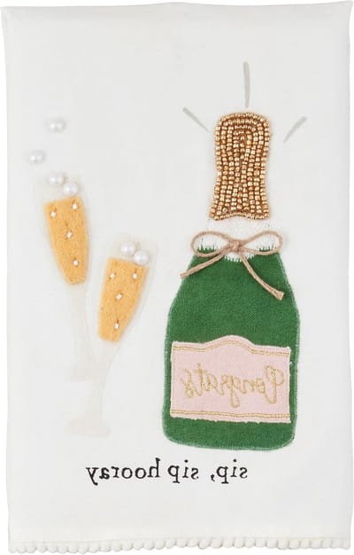 Theedoek Bruiloft - Keukendoek Decoratief - Feestelijke Keuken - Kralen Applicatie - 53 x 35.5 cm - Hoera Print