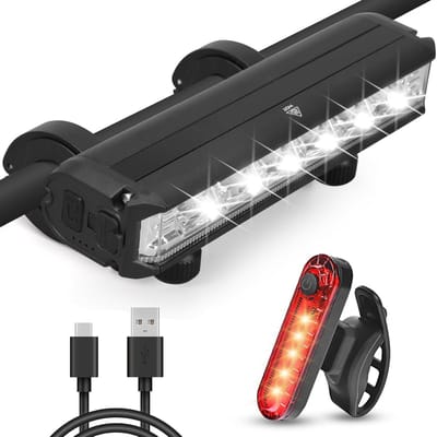 Fietsverlichting Set - LED Verlichting - Veilig Fietsen - Type C Oplaadbaar - 10000 Lumen - Zwart