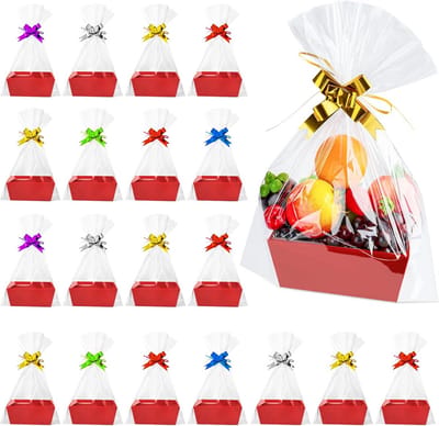 20 lege geschenkmanden met handvatten 8x6 inch + 30 zakken en 24 strikken voor verjaardag bruiloft decoratie
