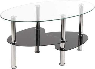 Salontafel - Bijzettafel Koffietafel - Woonkamer Inrichten - Twee Glazen Legplanken - 90 x 50 x 43 cm - Transparant Zwart