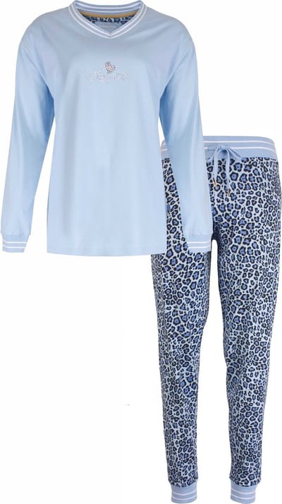 Irresistible Dames Pyjama – Blauwe panter print - 100% Gekamde Katoen - Maat XL