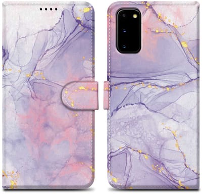 Cadorabo Hoesje geschikt voor Samsung Galaxy S20 - Design Roze Paars Marmer No. 5 - Beschermhoes Case Cover met magnetische sluiting, standaardfunctie en kaartvakje