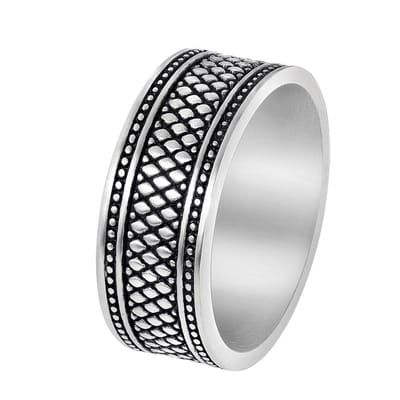 Lucardi Heren Ring mat reptiel met zwarte accenten - Ring - Vaderdag Cadeautje - Staal - Zilverkleurig