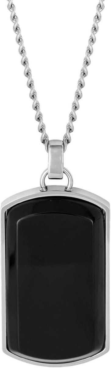 Heren RVS Hondenpenning Ketting met Zwarte Steen