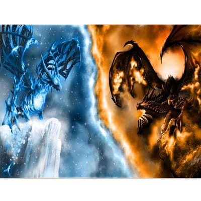 Diamant borduurwerk anime ijs vuur dinosaurus 5D ronde diamant schilderij kruissteek 20X30CM orange