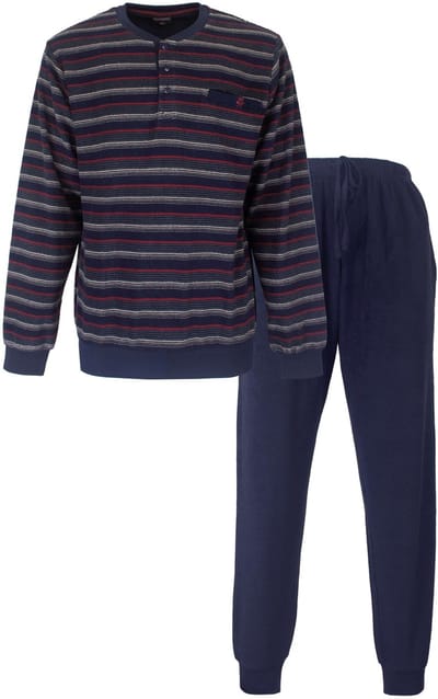 Paul Hopkins Heren Pyjama - Badstof - Lange Mouwen - Gestreept - Donker Blauw - Maat S