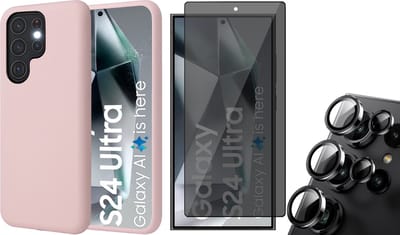 Hoesje geschikt voor Samsung Galaxy S24 Ultra - Privacy Screenprotector Volledig Dekkend Glas & Camera Protector - Mat Back Case Roze