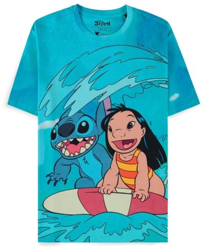 Disney Lilo & Stitch - Digital Printed Surf Unisex T-shirt - XS - Blauw/Multicolours
