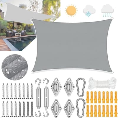 Waterdichte rechthoekige schaduwdoek 3 x 4 m met oogjes en montage set - 98% UV-bescherming voor tuin en terras
