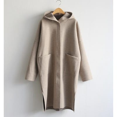 Nieuwe Lente en Herfst Losse Wolle Damesjas met Capuchon Grote Maat Jas S gray