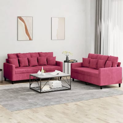 vidaXL - 2-delige - Loungeset - met - kussens - fluweel - wijnrood