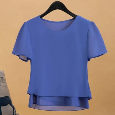 Chiffon Shirt Dames Korte mouwen Zomer Grote maten Shirt Dames Losse Top M blue