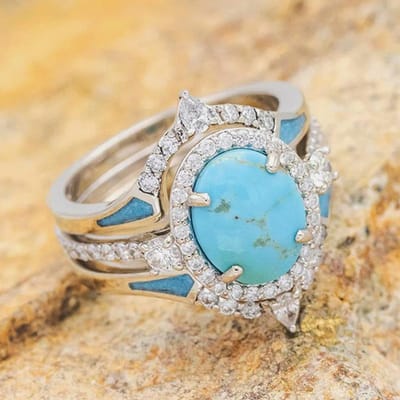 Bagues de mariage style bohème Huitan pour femmes, bague unique en imitation turquoise, bijoux esthétiques en pierre bleue, cadeau idéal pour les fêtes 10 white