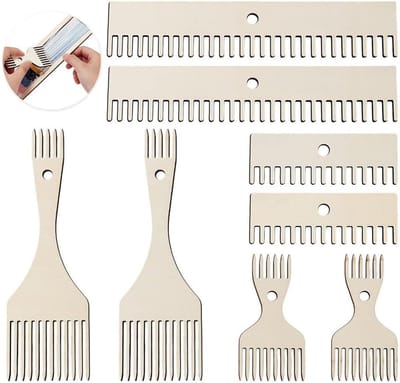 Houten Weefkam - Vlokkam - Handwerk Maken - Dubbelzijdig Ontwerp - 8 Stuks - Natuurlijk Hout