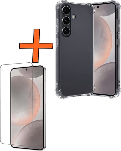 Hoes - Met Screenprotector - Geschikt voor Samsung Galaxy S24 - Sterk & Shockproof - Siliconen Case - Back Cover - Telefoon Hoes - Shock Proof - Transparant