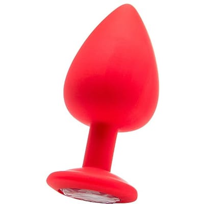 Siliconen butt plug Rood met diamant - Extra Large