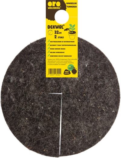 Dekwol | 32 cm diameter- 2 stuks- 100% schapenwol - minder onkruid wieden - waterbesparend - vochtregulerend - beschermt tegen temperatuurwisselingen - antislak - mulchschijf