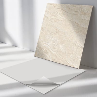 Wallfluent Vinyl Tegels - Natuursteenpatroon Wand PVC Tegels - 30 cm x 30 cm - Romig Vinyl Tegels - Verpakking van 9 stuks - Vierkant PVC Tegels - Texturen Plaktegels - Vinyl Tegels Zelfklevend - Plaktegels Keuken en Badkamer