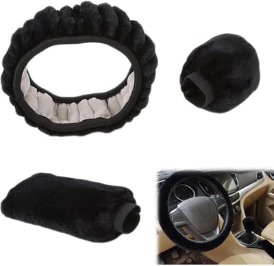 Stuurhoes - Pluche stuurhoes - Autostuurhoes - Handremhoes - Versnellingspookhoes - Telescopische stuurhoes voor 38 cm diameter - Set van 3 stuks - Zwart