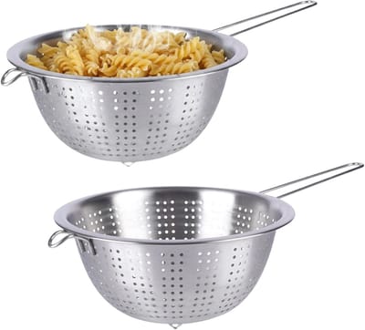 Excellent Houseware Keukenzeef - 2x - zilver - RVS - 21 cm - vergiet met steel