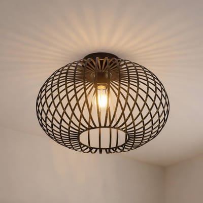 Lindby - plafondlamp - 1licht - staal - H: 25.6 cm - E27 - zwart, geborsteld messing