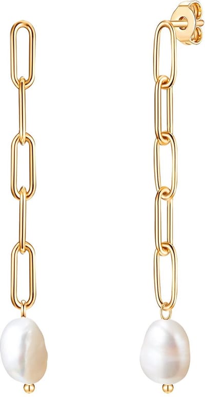 Valero Pearls damesoorhanger roestvrijstalen zoetwaterparel One Size Goud 32018607