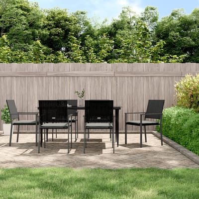 vidaXL - 7-delige - Tuinset - met - kussens - poly - rattan - en - staal
