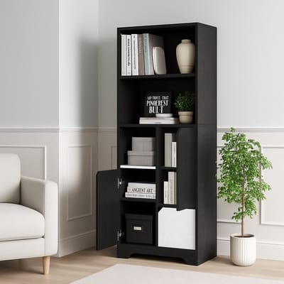 Boekenkast - Multifunctioneel - Open Opbergruimte - Met Deuren en Lades - Hout - Zwart-Wit