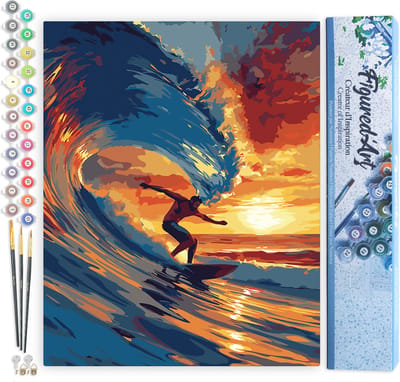 Figured'Art Schilderen op Nummer Volwassenen canvas Golfsurfen- Handwerk acrylverf Kit DIY Compleet - 40x50cm zonder frame