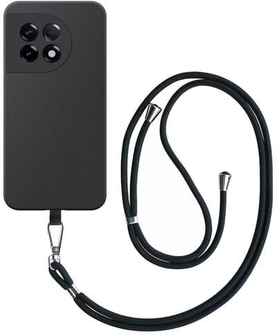 Geschikt voor OnePlus 11R Telefoonhoesje met Afneembaar Zwart Koord - Flexible Back Cover Case Siliconen TPU with Black Lanyard - Zwart - Smartphonica geschikt voor OnePlus 11R
