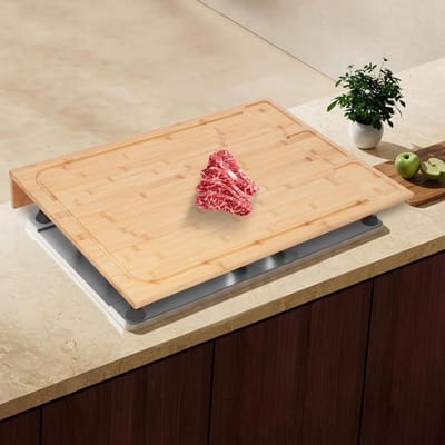 Kookplaatafdekking Bamboe - Werkbladbeschermer Snijplank - Keuken Organiseren - Afneembare Poten - 75 x 54 cm - Houtkleur