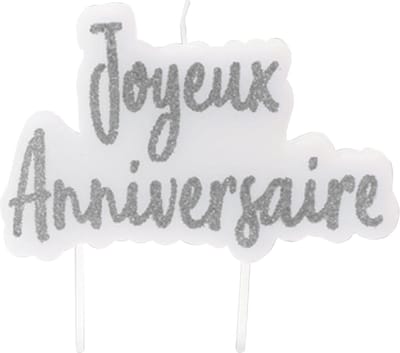 HOBI - Zilverkleurige glitter Joyeux Anniversaire kaars